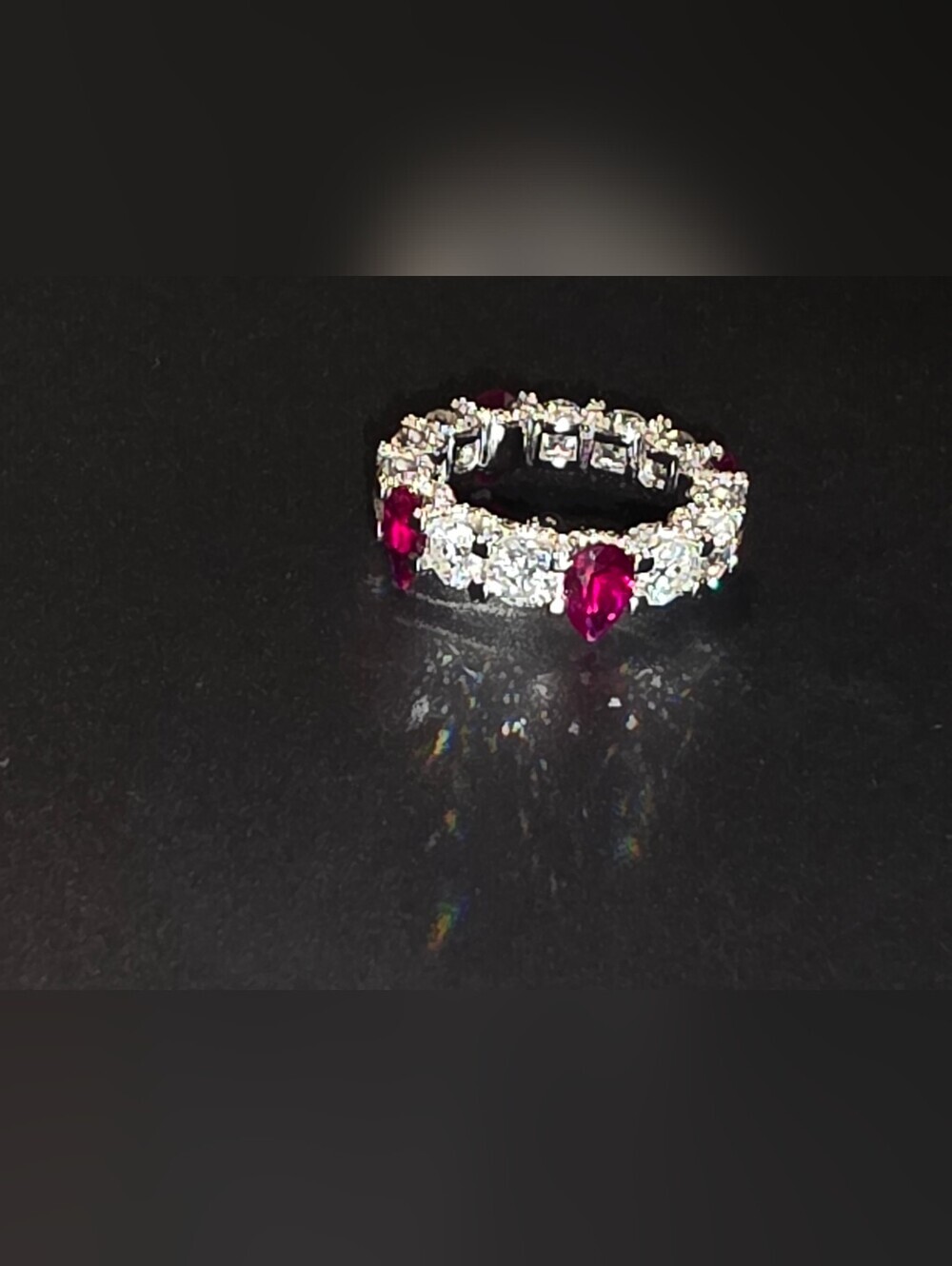 ❤️ Red Ruby Corrundum & Moissanite Eternity Band Ring ❤️ - Picture 6 of 10